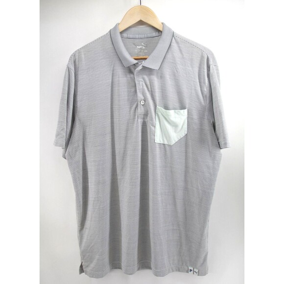 PUMA Golf Polo Gray Striped Shirt Men's‎ Size L Cloudspun Champions 2020 - Picture 1 of 8
